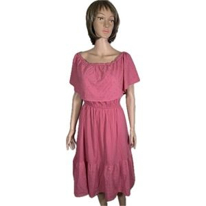 Sofia Dress Women's NWT 2XL Pink Blossom OTS Midi Eyelet Embroidered Boho Retro